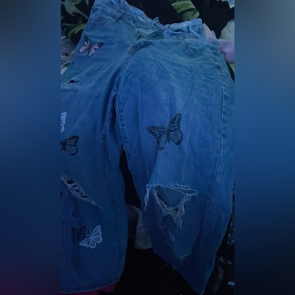 Blue butterfly pants